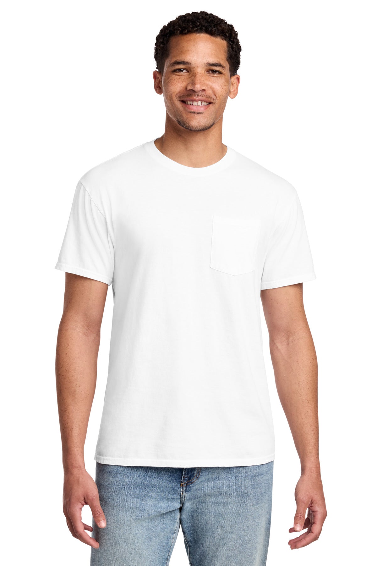 Port & Co Beach Wash Garment-Dyed Pocket Tee - White