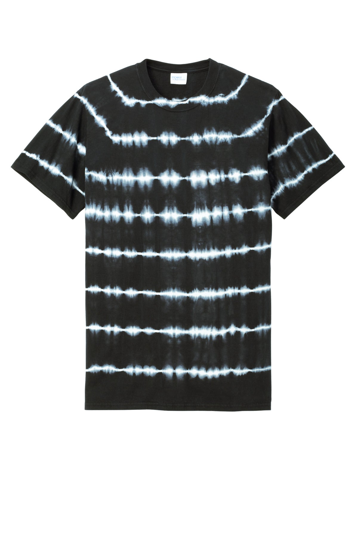 Port & Co Allover Stripe Tie-Dye Tee - Black/ White