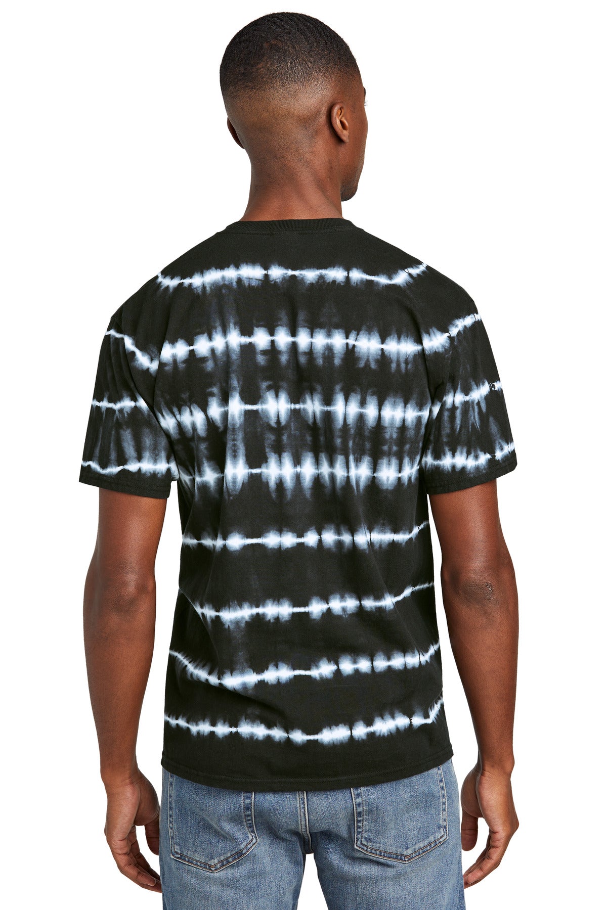 Port & Co Allover Stripe Tie-Dye Tee - Black/ White