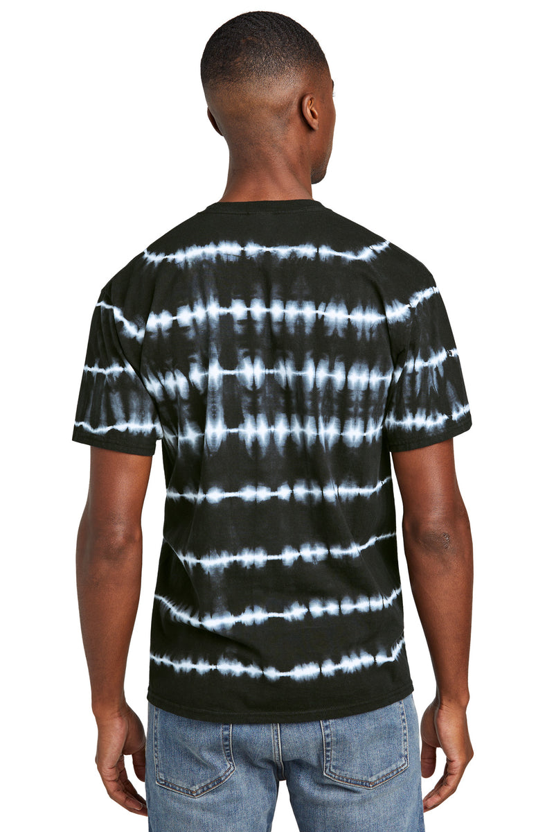 Port & Co Allover Stripe Tie-Dye Tee - Black/ White