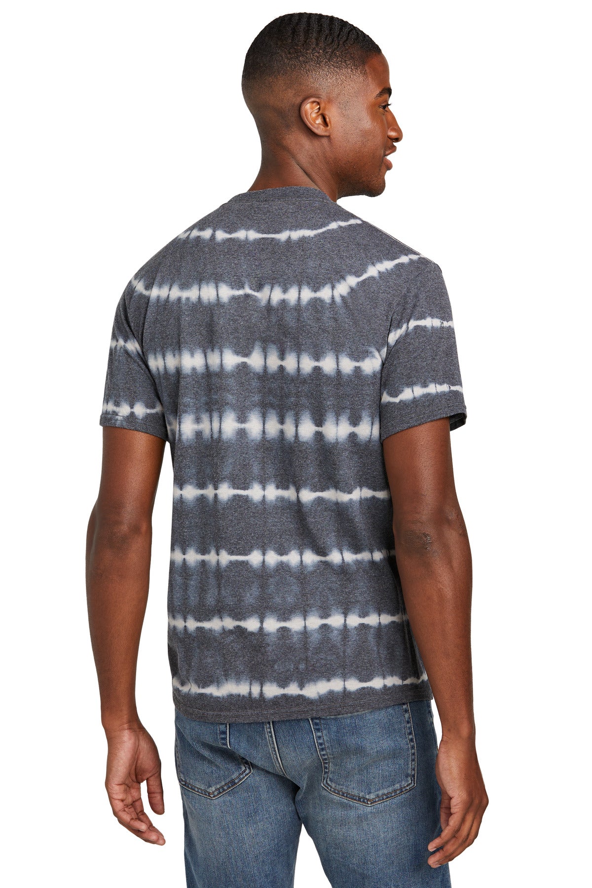 Port & Co Allover Stripe Tie-Dye Tee - Graphite/ Light Grey