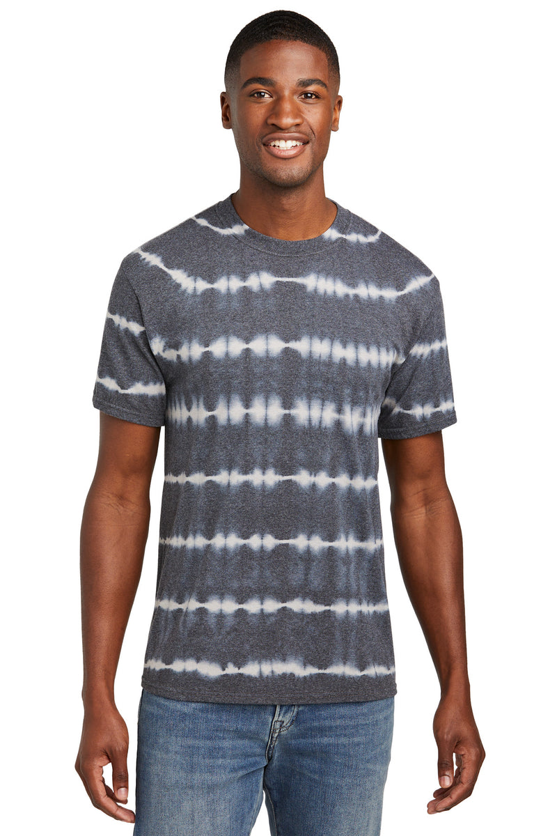 Port & Co Allover Stripe Tie-Dye Tee - Graphite/ Light Grey