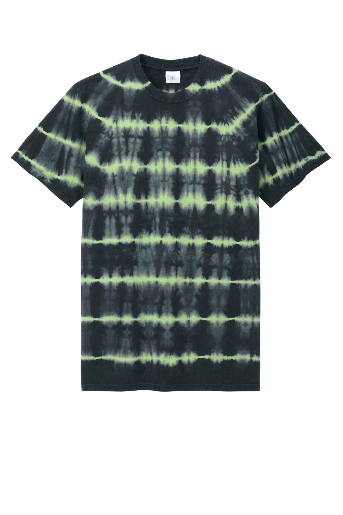 Port & Co Allover Stripe Tie-Dye Tee - Green Tea/ Black