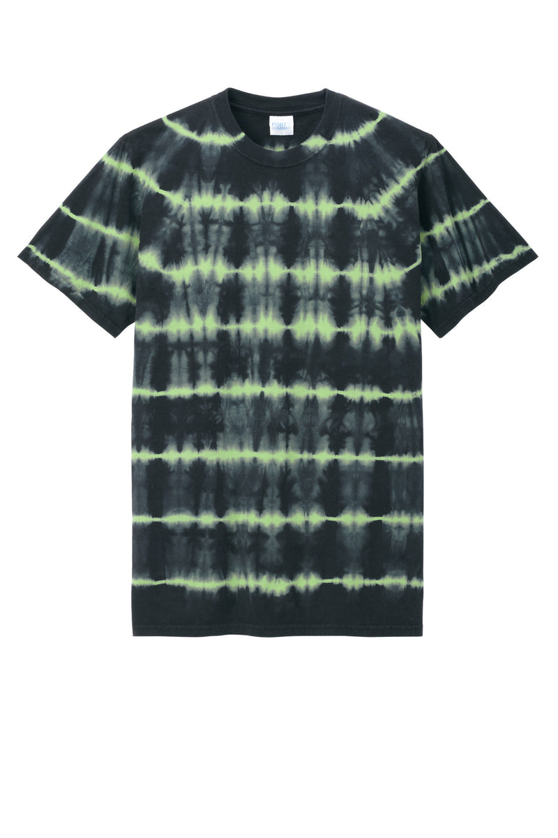 Port & Co Allover Stripe Tie-Dye Tee - Green Tea/ Black