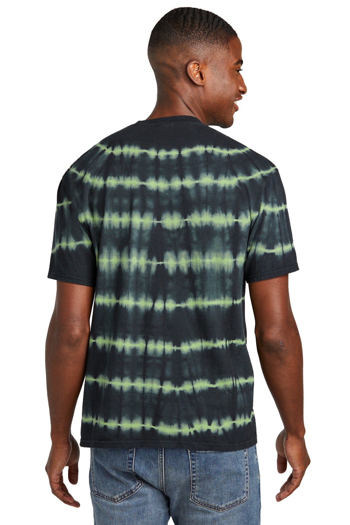Port & Co Allover Stripe Tie-Dye Tee - Green Tea/ Black