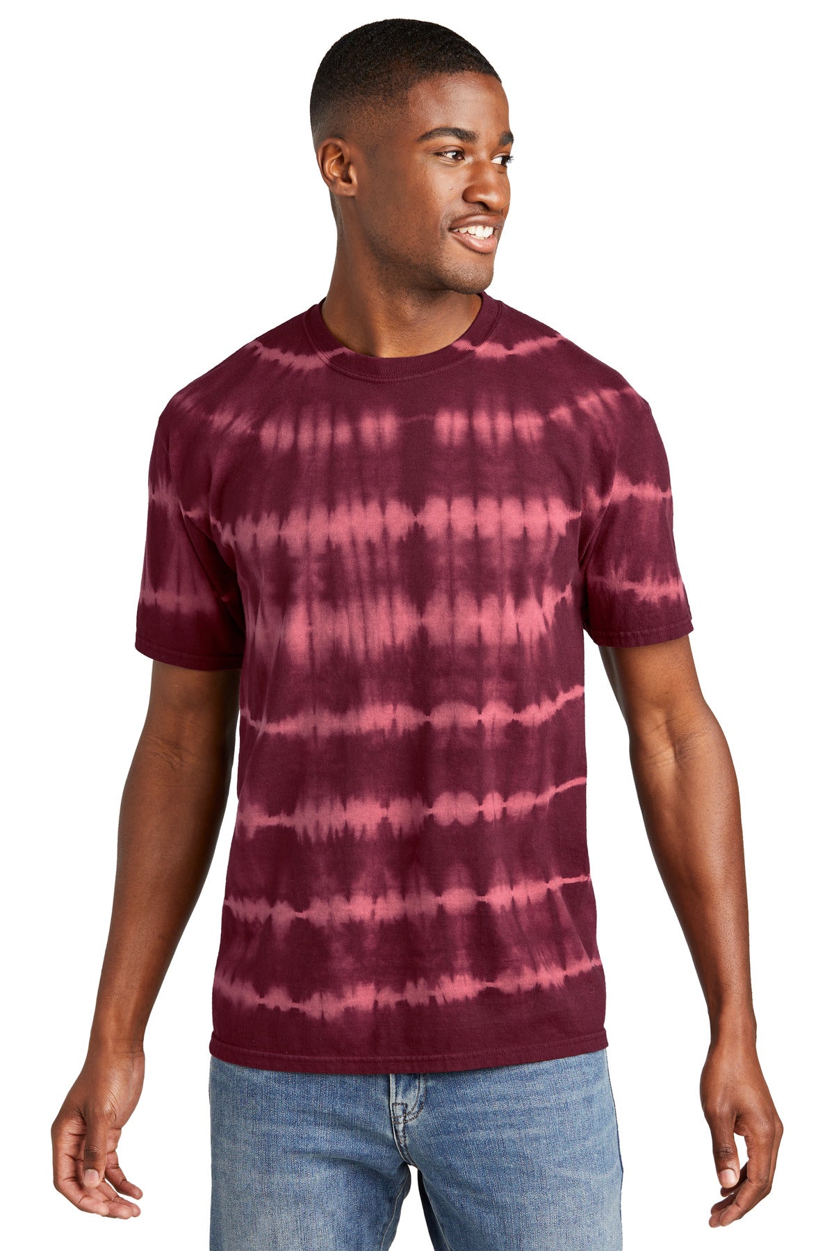 Port & Co Allover Stripe Tie-Dye Tee - Merlot/ Burgundy