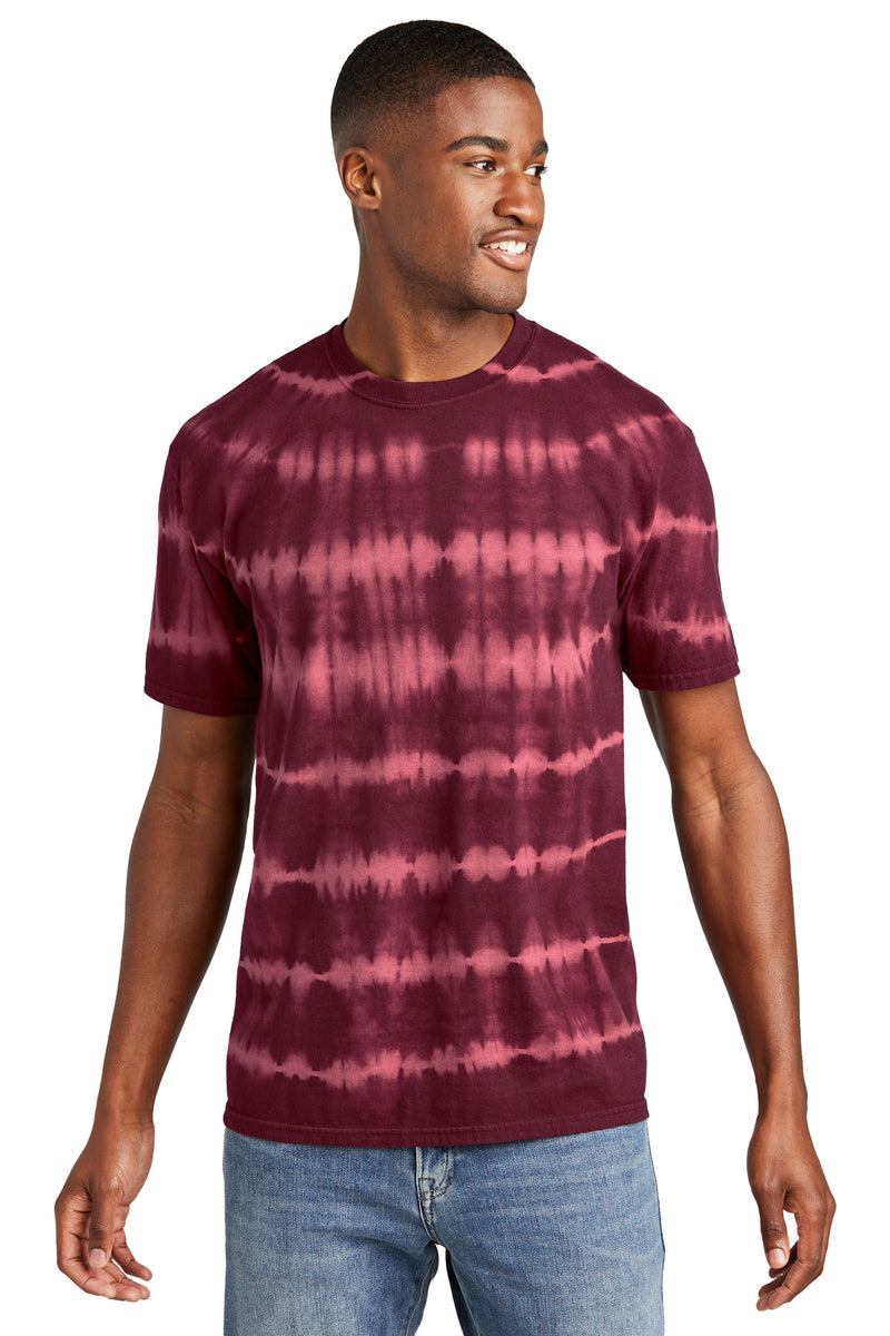 Port & Co Allover Stripe Tie-Dye Tee - Merlot/ Burgundy