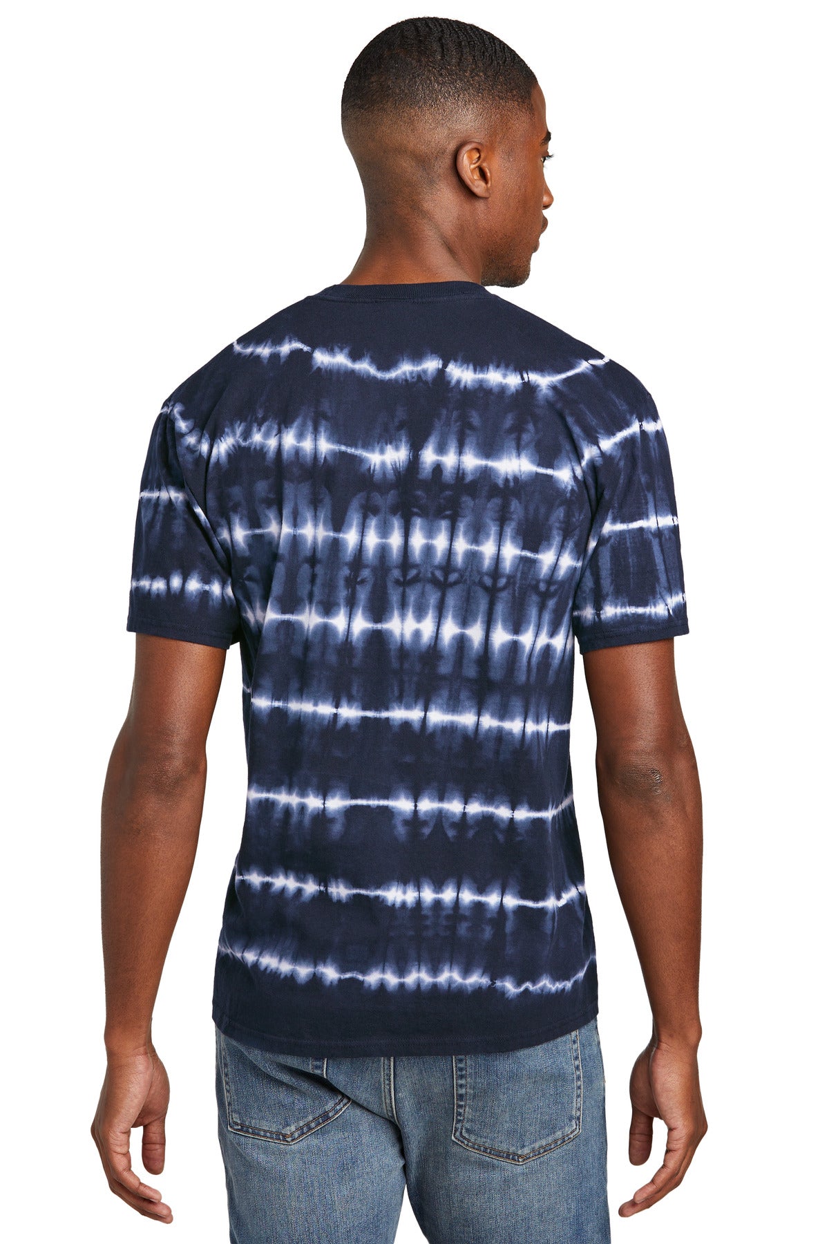 Port & Co Allover Stripe Tie-Dye Tee - True Navy/ White