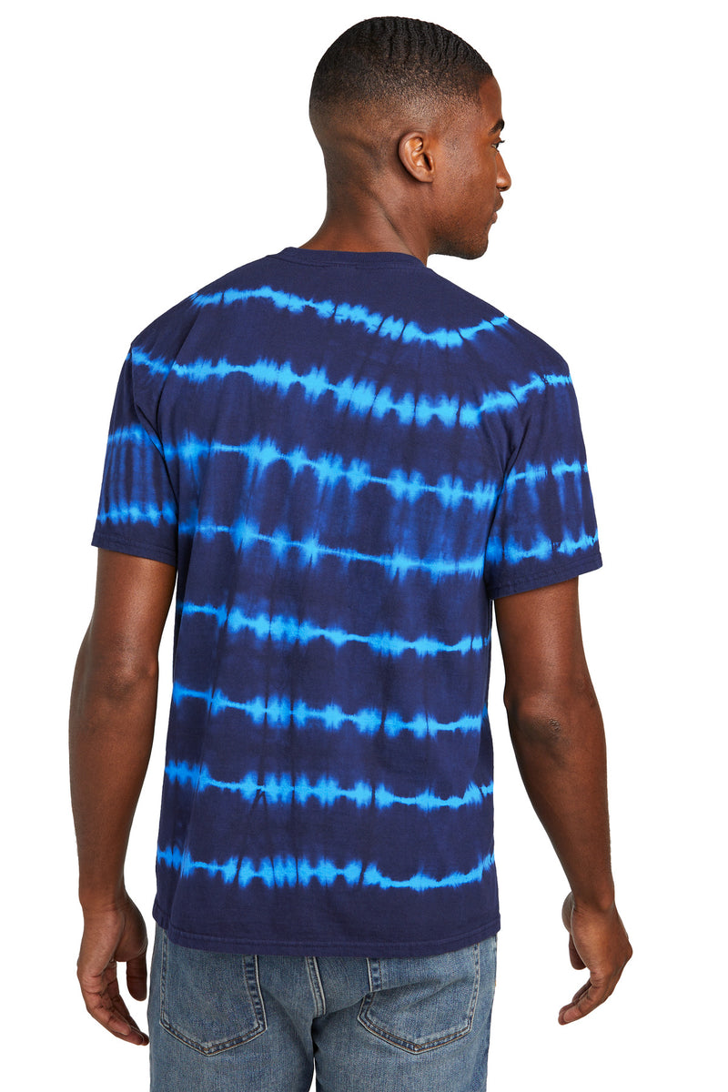 Port & Co Allover Stripe Tie-Dye Tee - Turquoise/ Team Navy