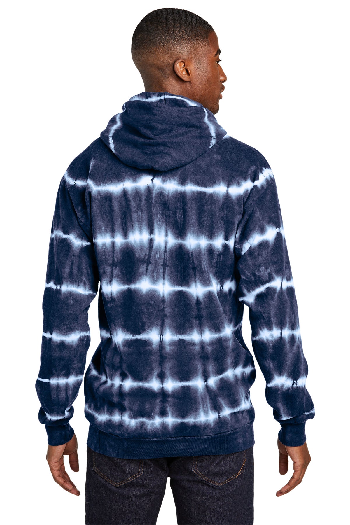 Port & Co Allover Stripe Tie-Dye Fleece - True Navy/ White