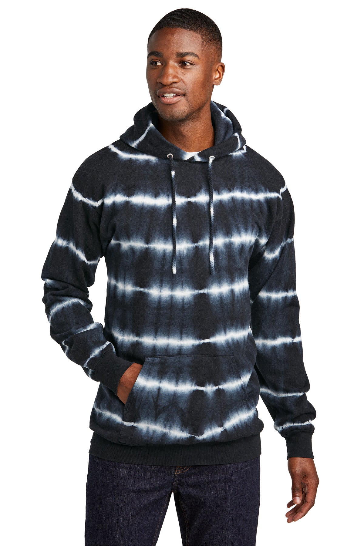 Port & Co Allover Stripe Tie-Dye Fleece - Black/ White