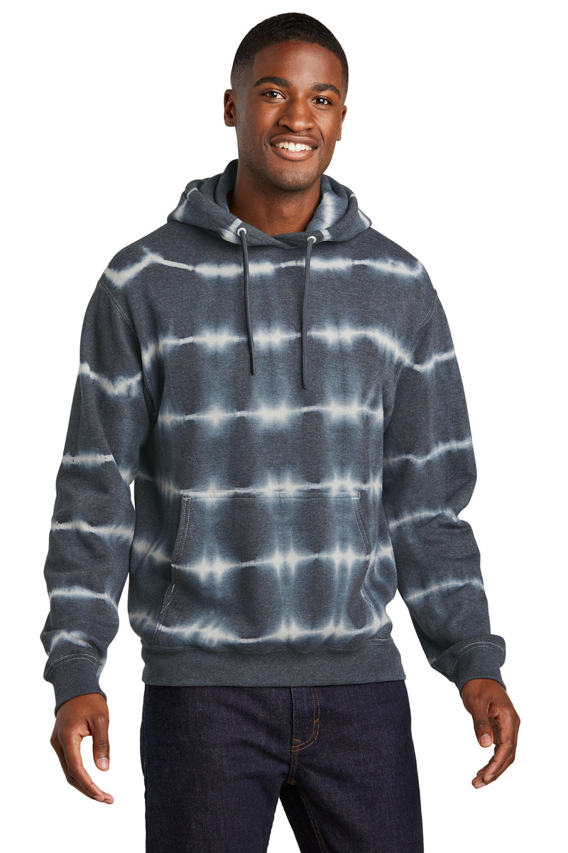 Port & Co Allover Stripe Tie-Dye Fleece - Graphite/ Light Grey