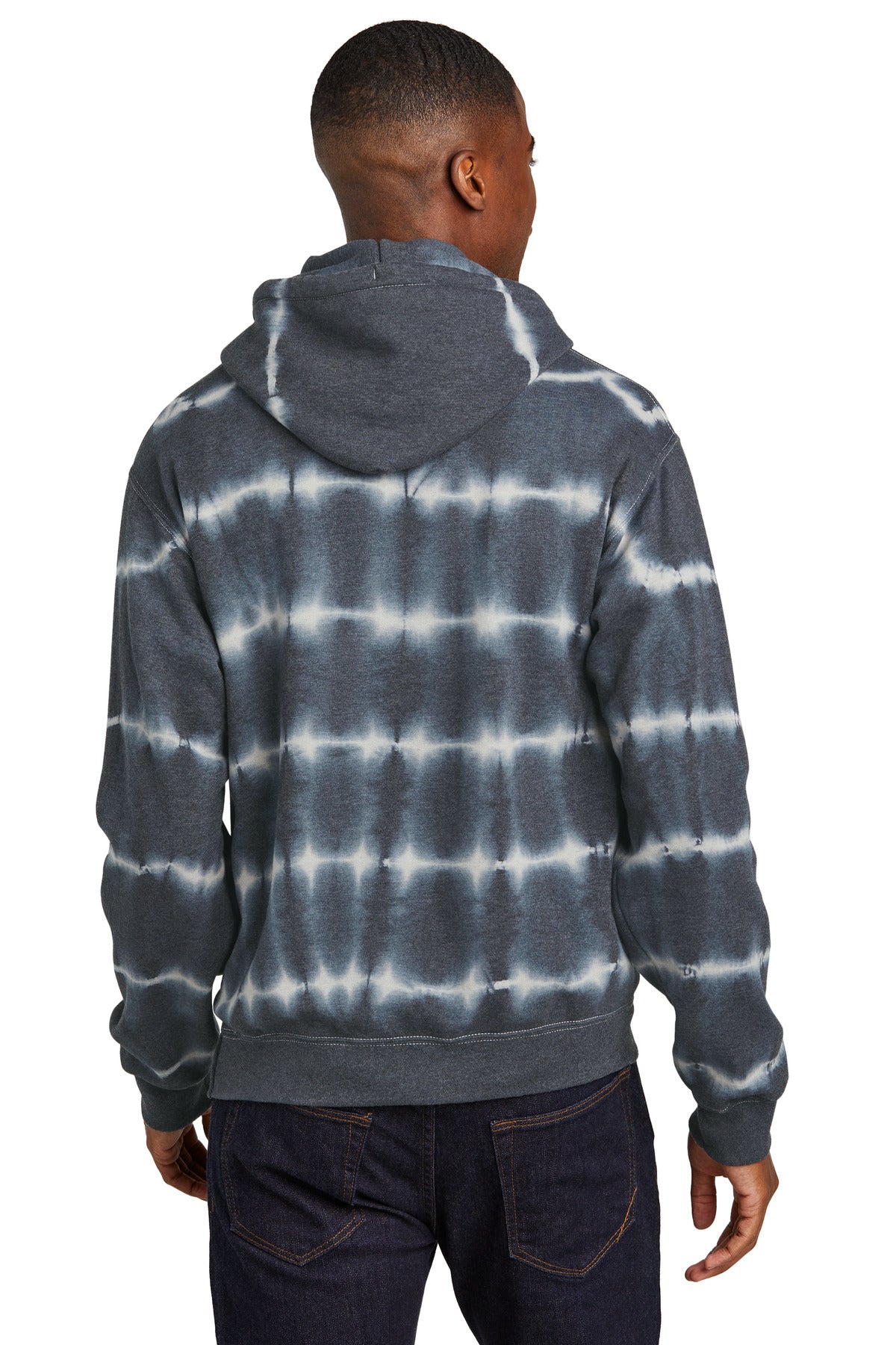 Port & Co Allover Stripe Tie-Dye Fleece - Graphite/ Light Grey