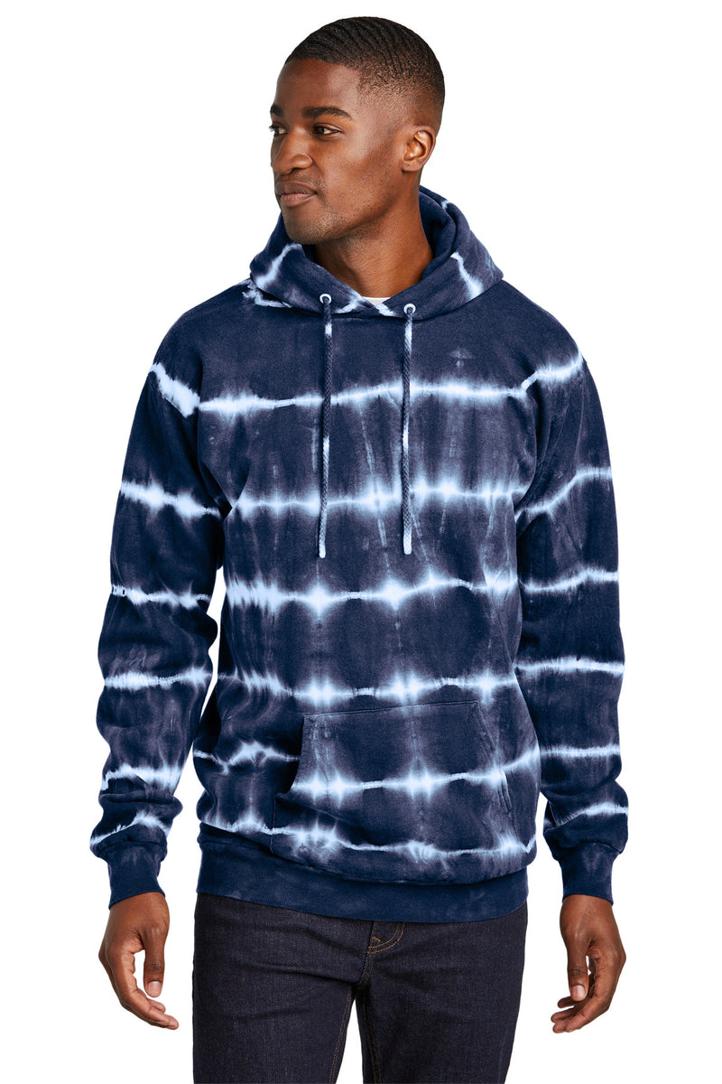 Port & Co Allover Stripe Tie-Dye Fleece - True Navy/ White