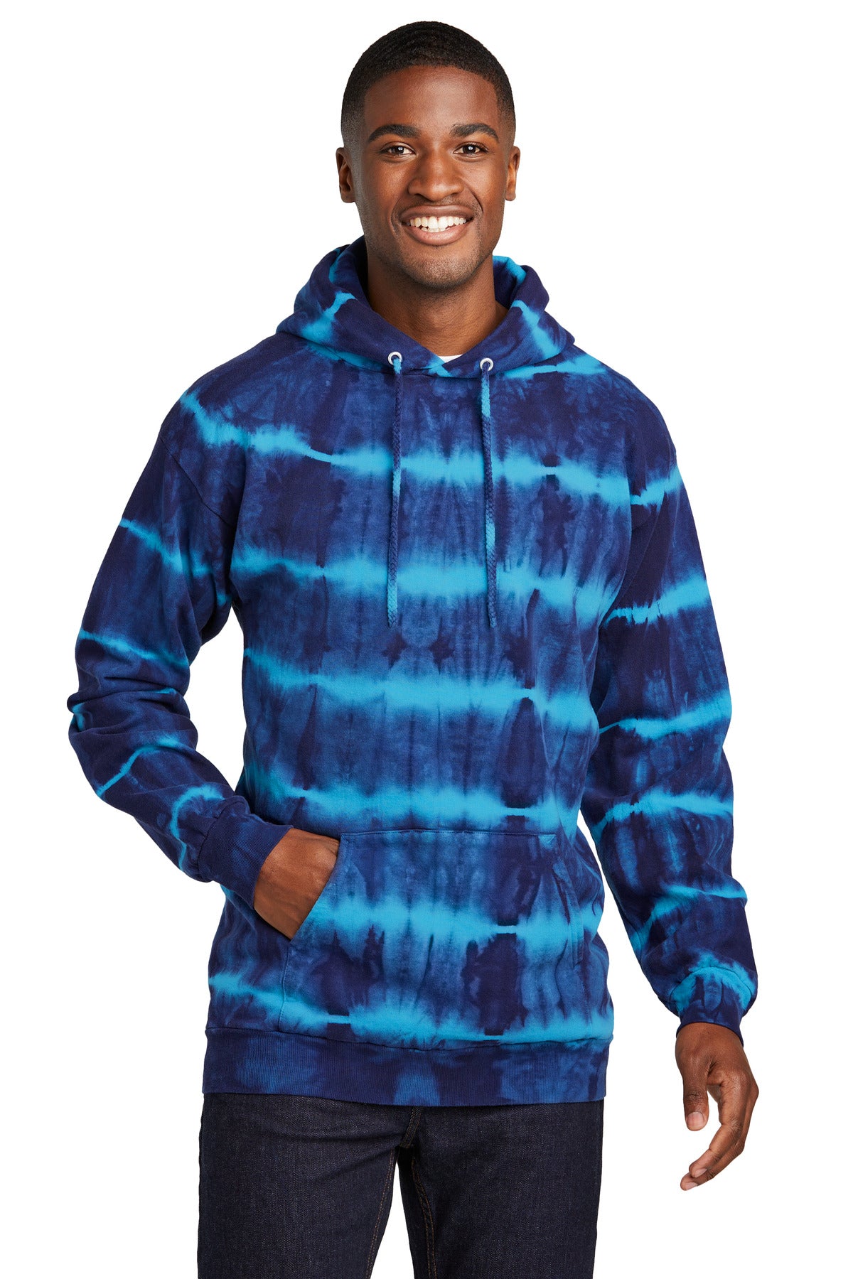 Port & Co Allover Stripe Tie-Dye Fleece - Turquoise/ Team Navy