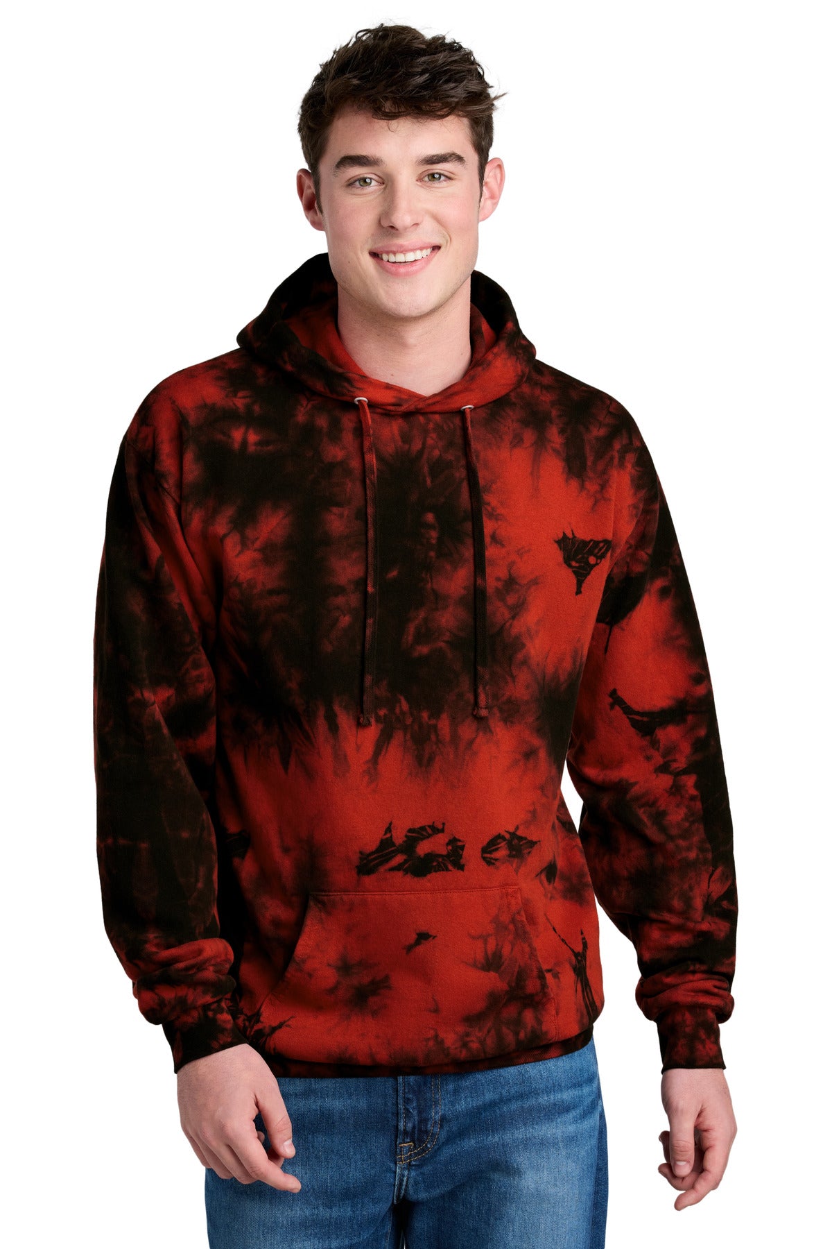 Port & Co Crystal Tie-Dye Pullover Hoodie - Black/ Red