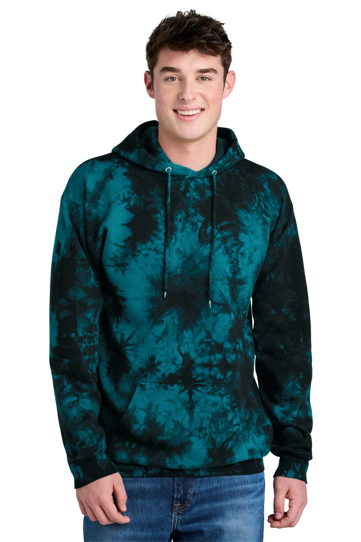 Port & Co Crystal Tie-Dye Pullover Hoodie - Black/ Teal