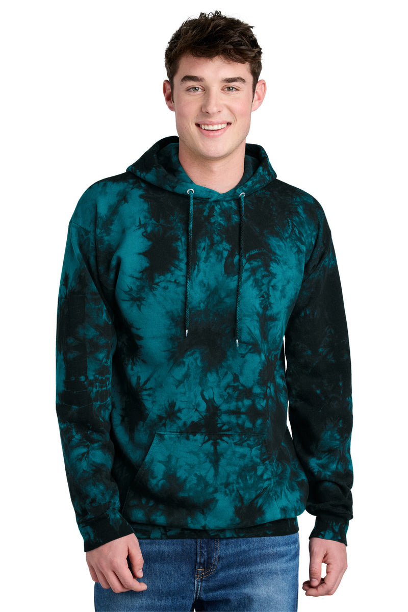 Port & Co Crystal Tie-Dye Pullover Hoodie - Black/ Teal