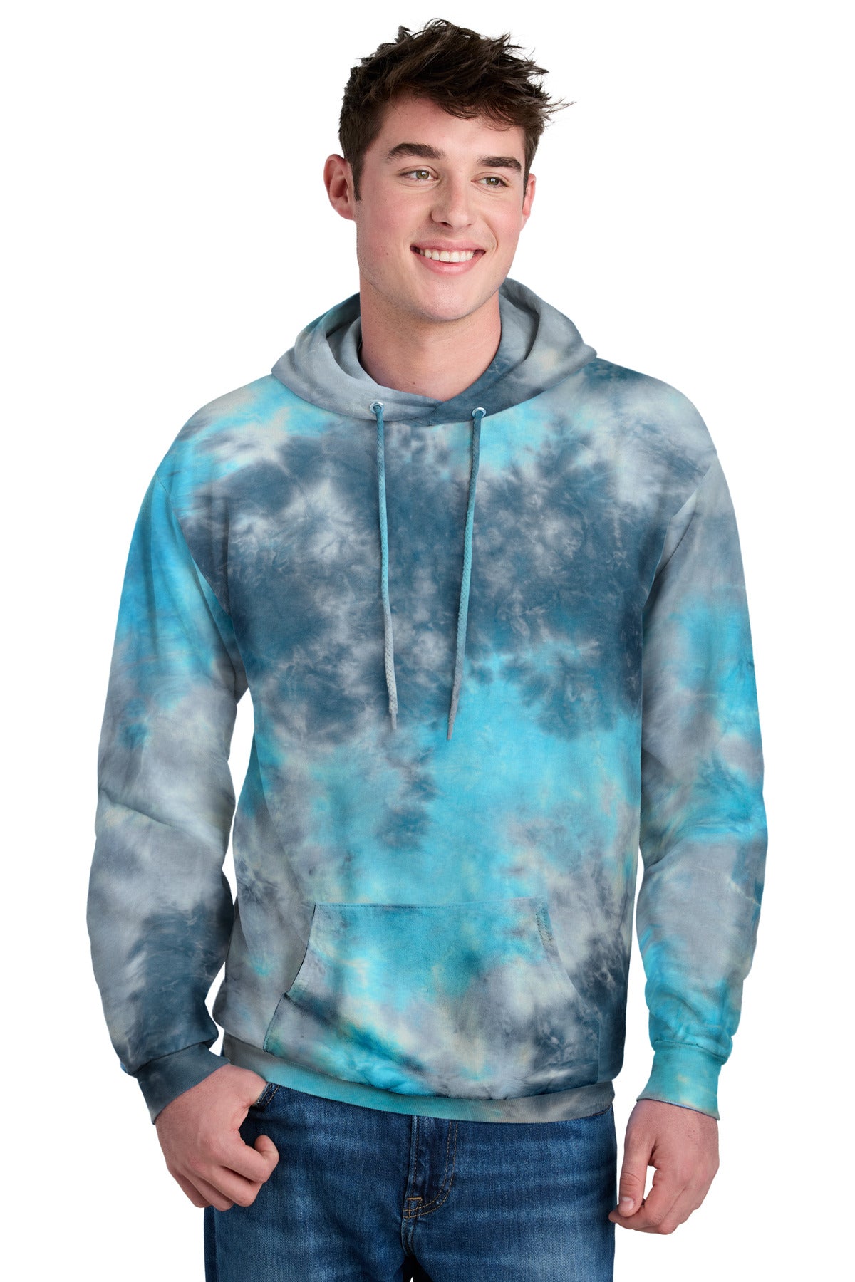 Port & Co Crystal Tie-Dye Pullover Hoodie - Lagoon Colorburst