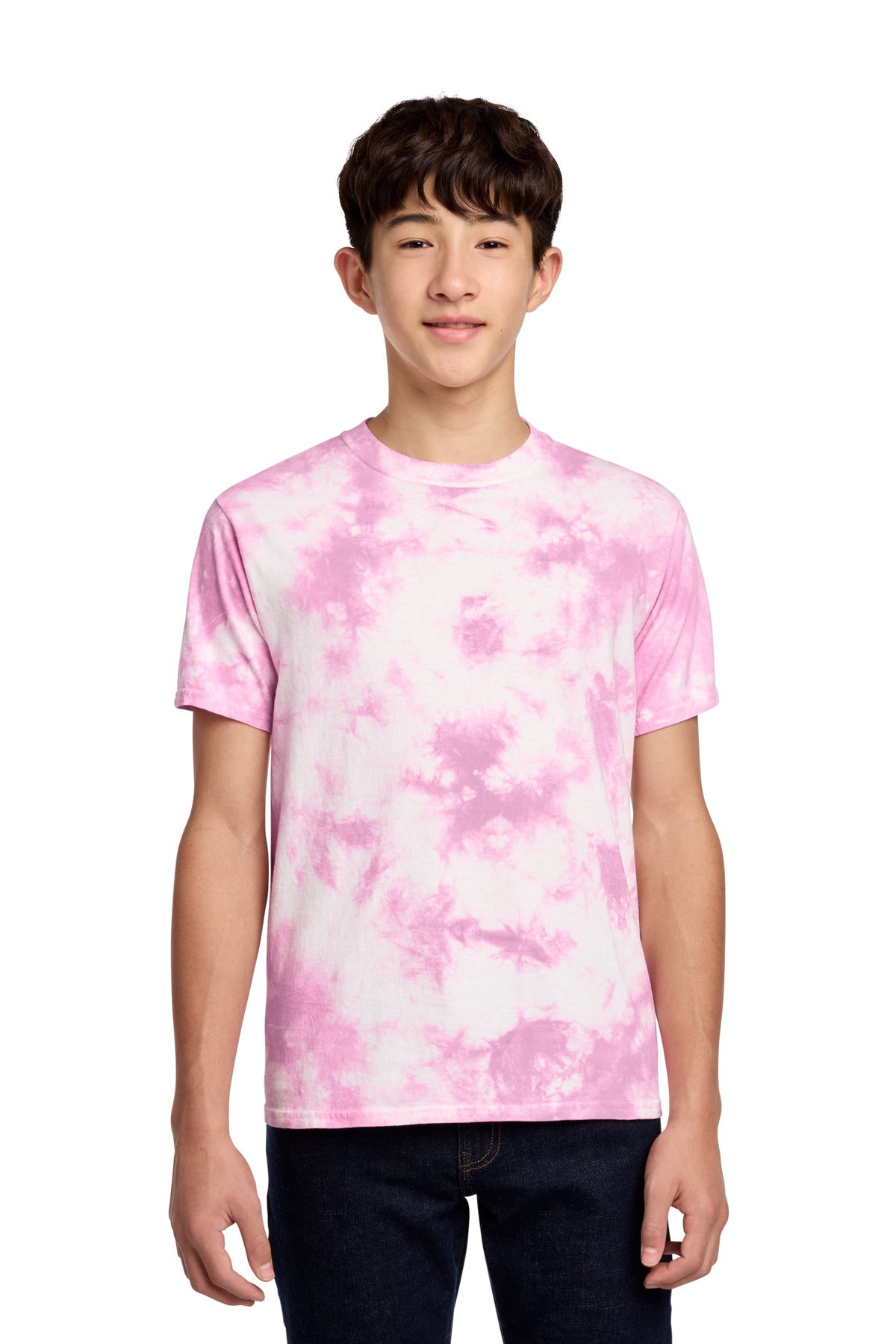 Port & Co Youth Crystal Tie-Dye Tee - Bright Pink