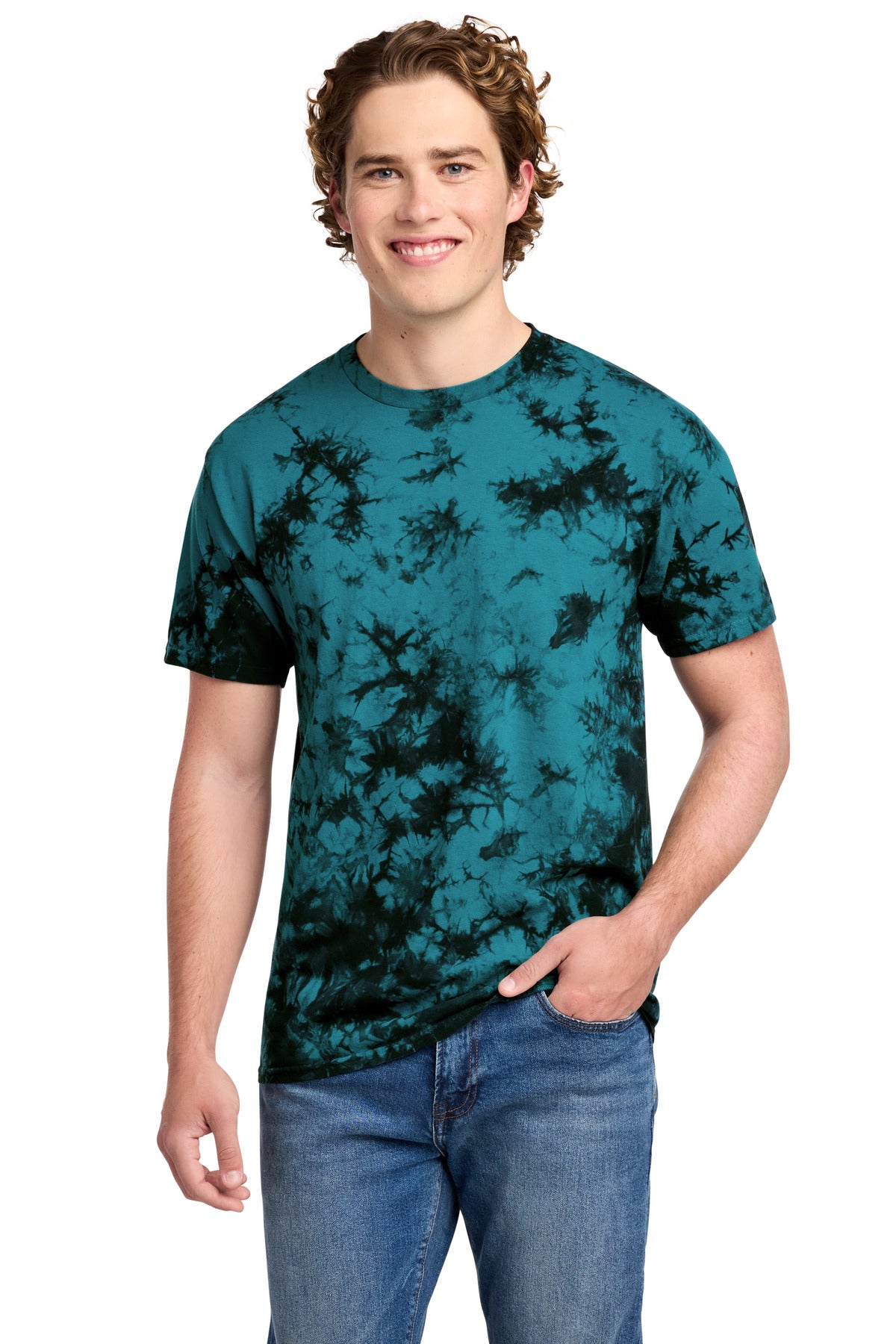 Port & Co Crystal Tie-Dye Tee - Black/ Teal