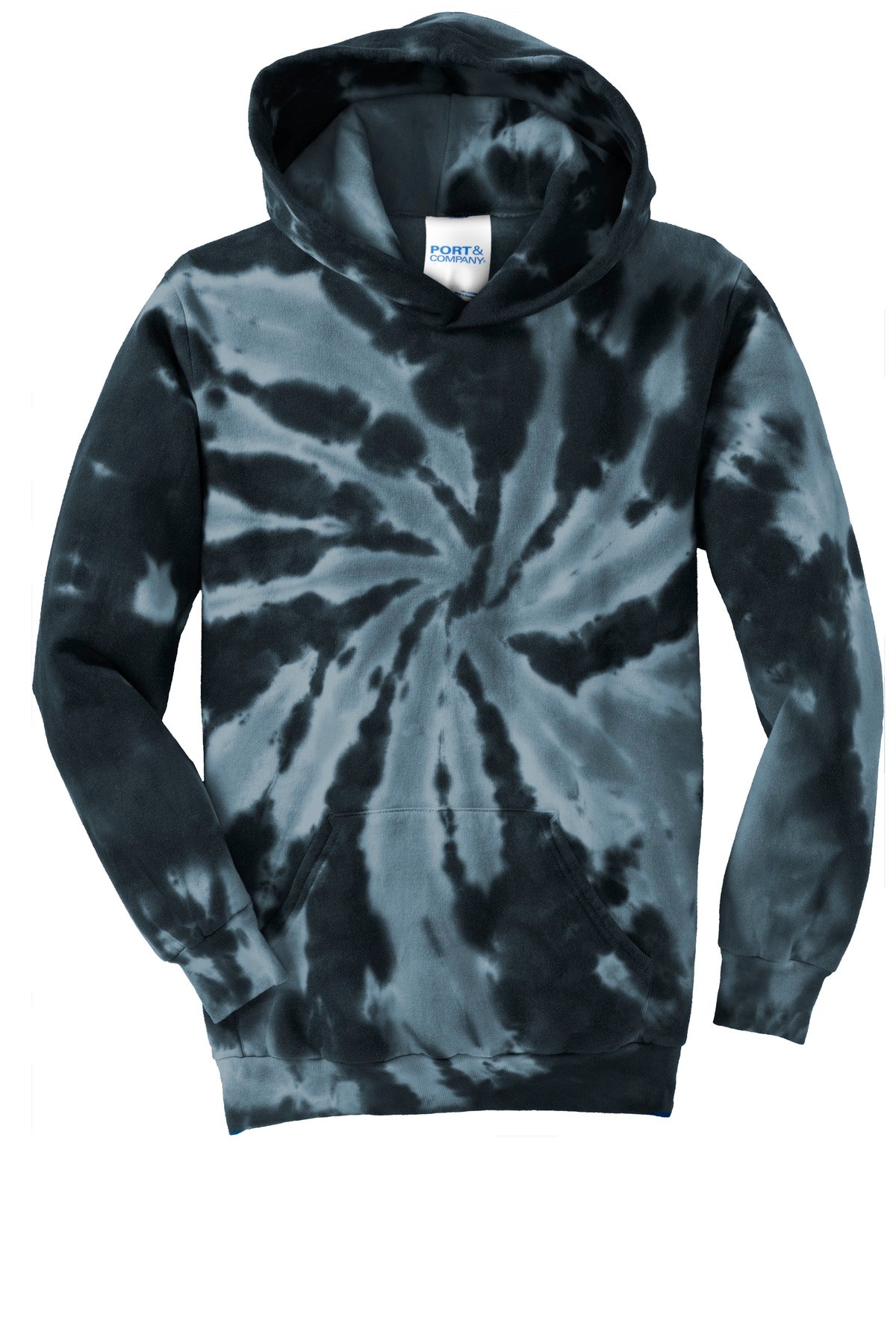 Port & Co Youth Tie-Dye Pullover Hooded Sweatshirt - Black