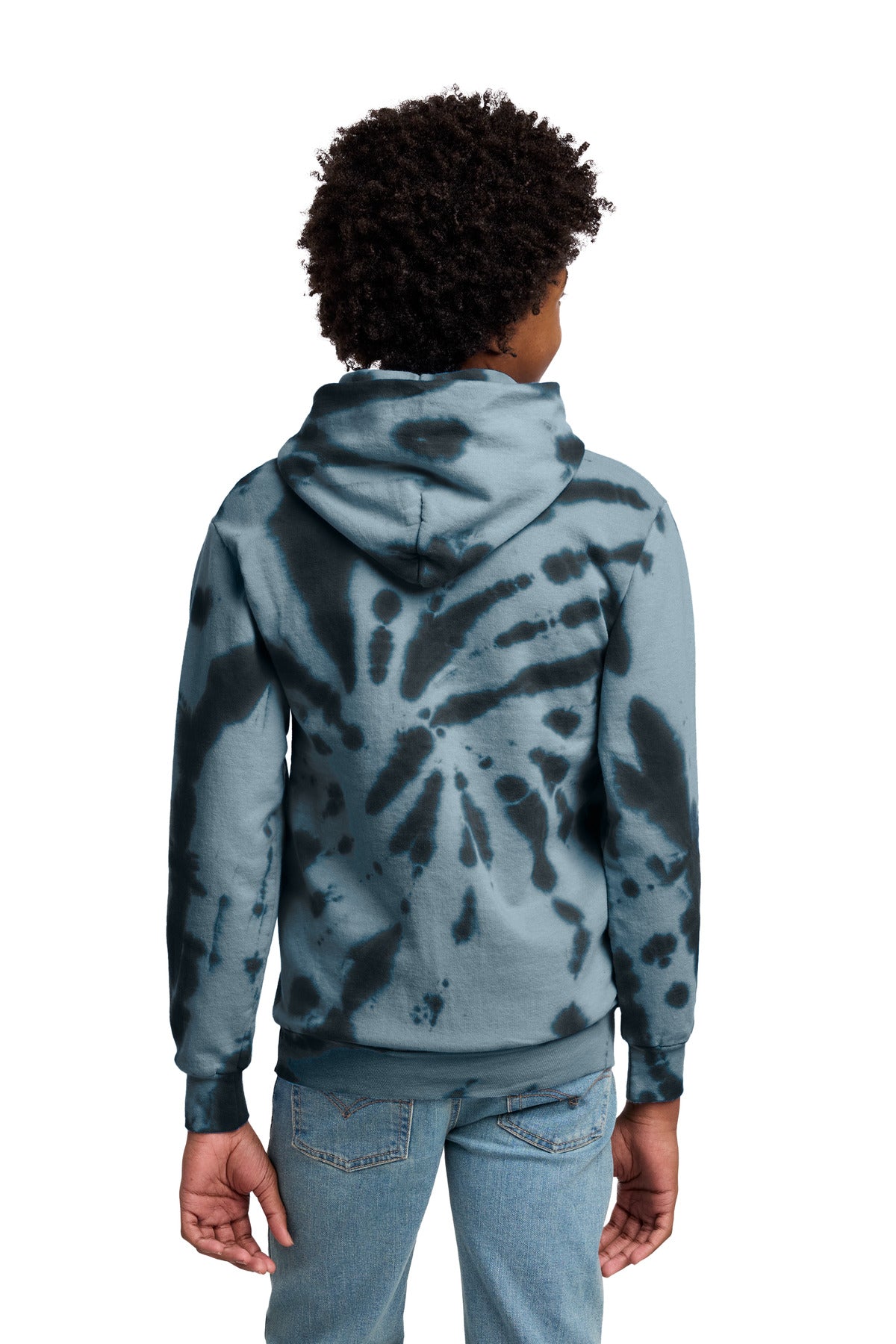 Port & Co Youth Tie-Dye Pullover Hooded Sweatshirt - Black