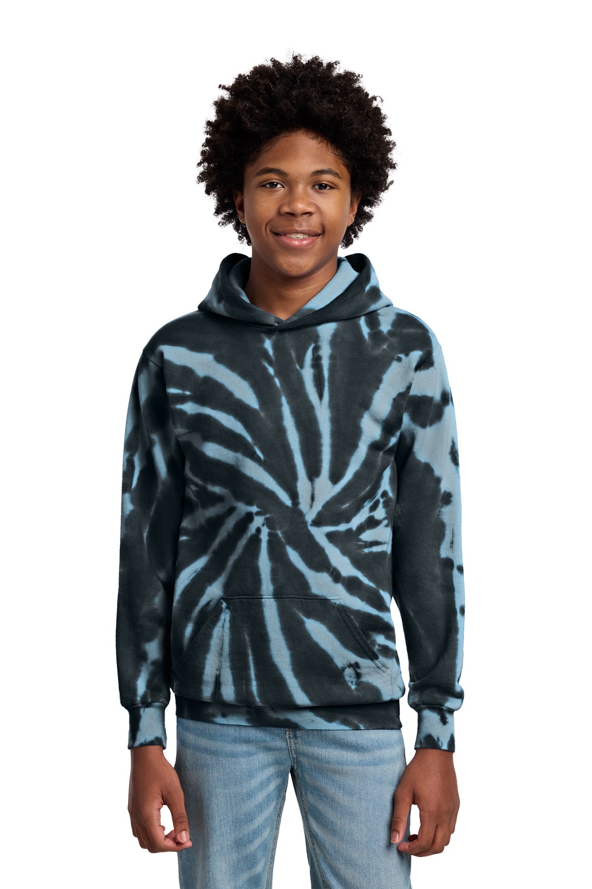 Port & Co Youth Tie-Dye Pullover Hooded Sweatshirt - Black