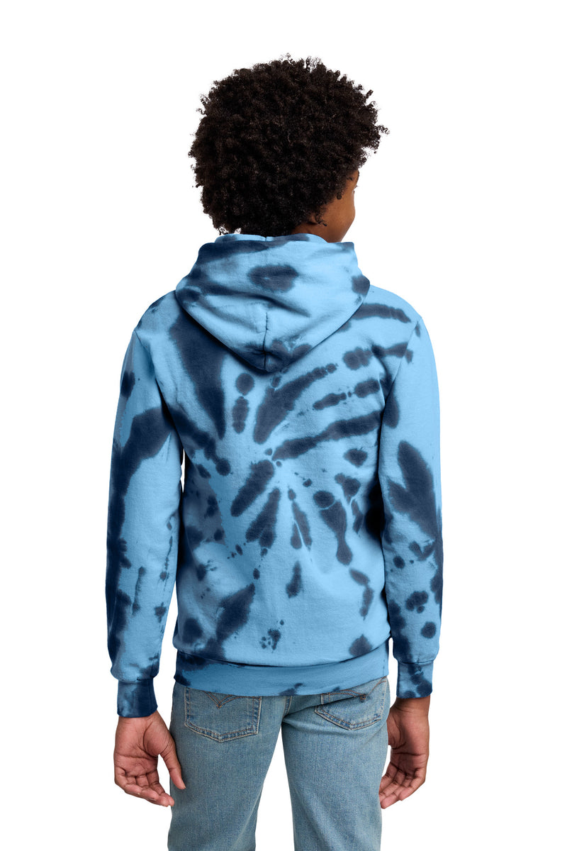 Port & Co Youth Tie-Dye Pullover Hooded Sweatshirt - Navy