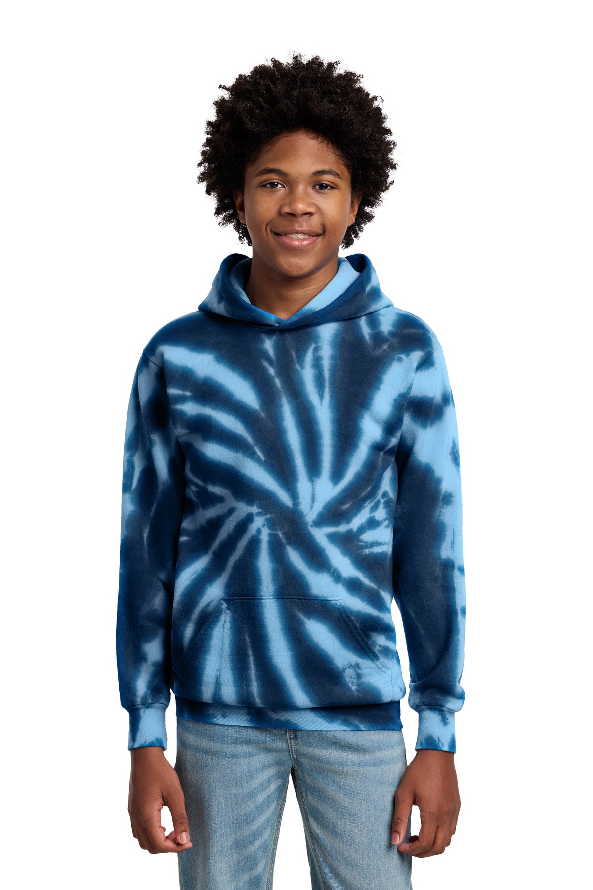 Port & Co Youth Tie-Dye Pullover Hooded Sweatshirt - Navy