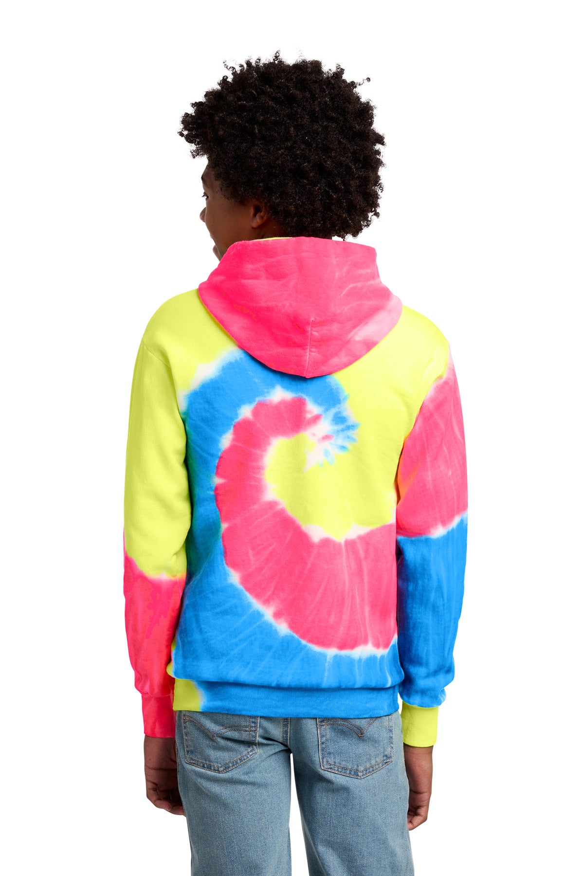 Port & Co Youth Tie-Dye Pullover Hooded Sweatshirt - Neon Rainbow