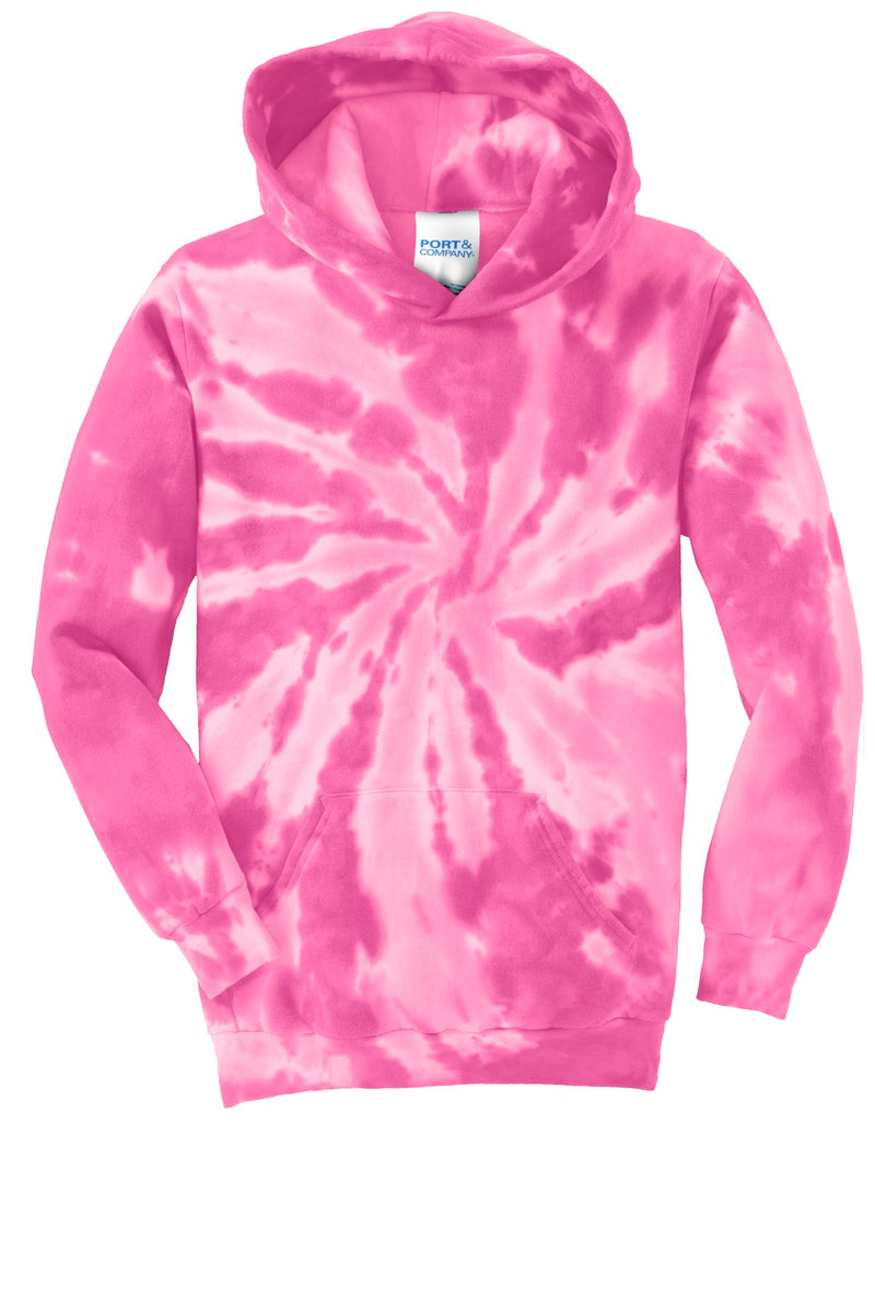 Port & Co Youth Tie-Dye Pullover Hooded Sweatshirt - Pink