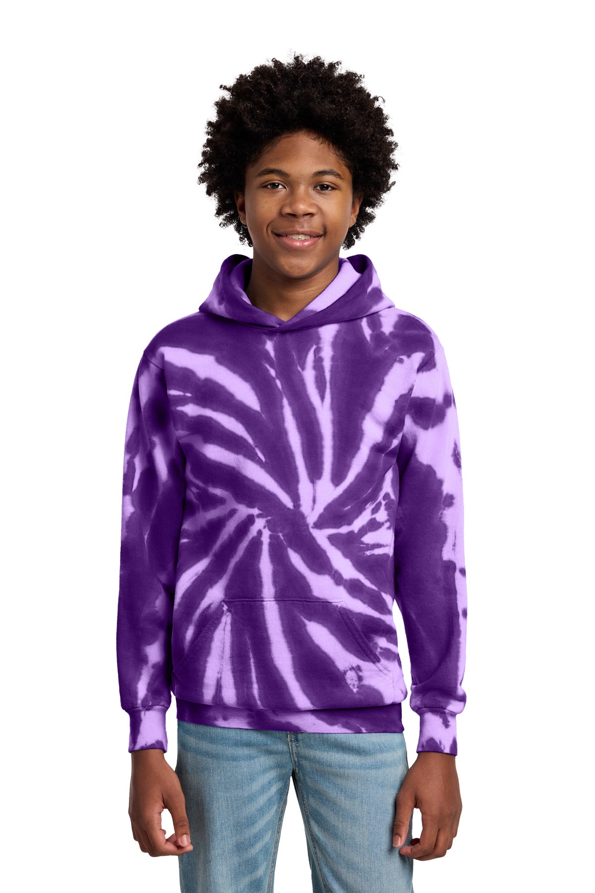 Port & Co Youth Tie-Dye Pullover Hooded Sweatshirt - Purple