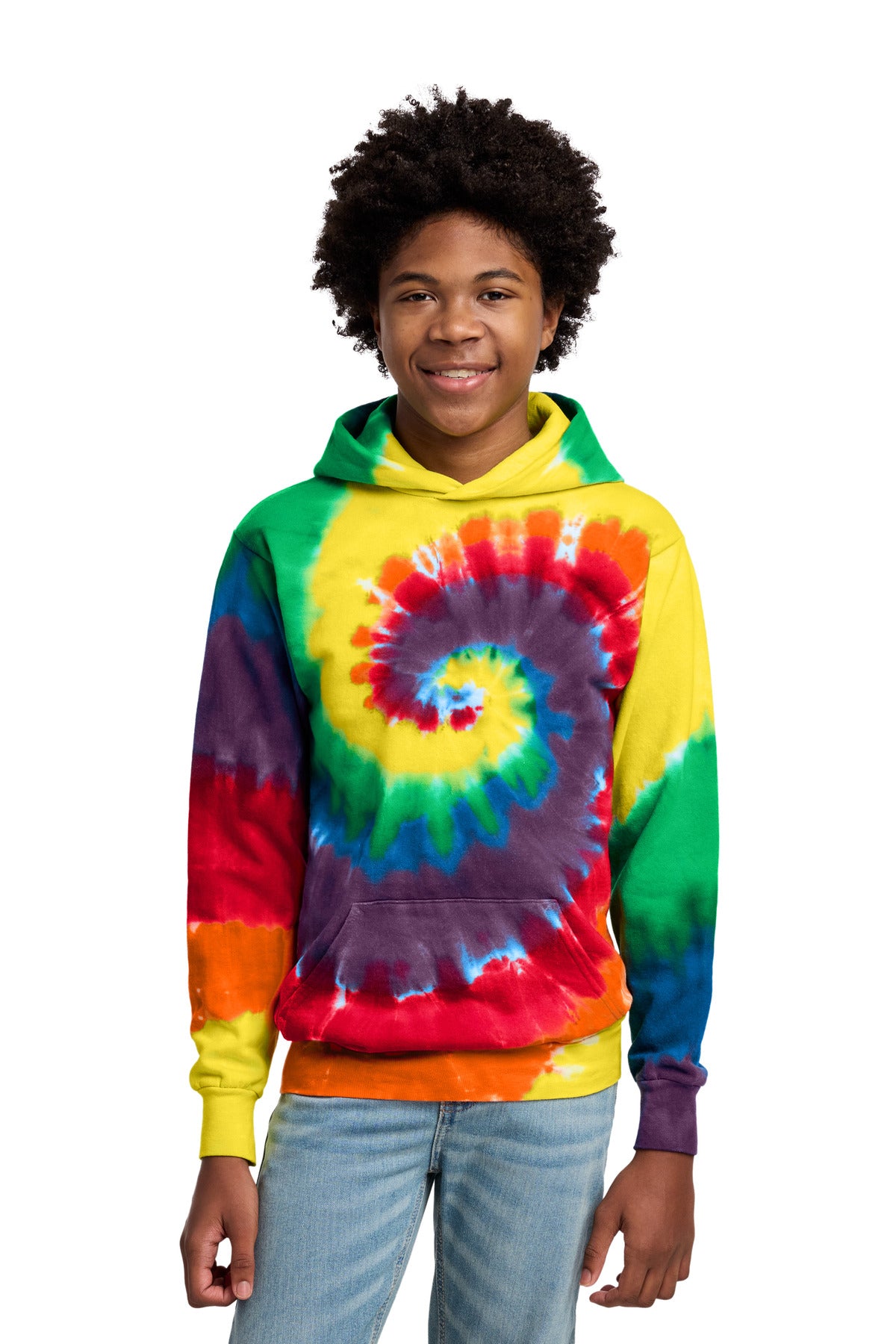 Port & Co Youth Tie-Dye Pullover Hooded Sweatshirt - Rainbow