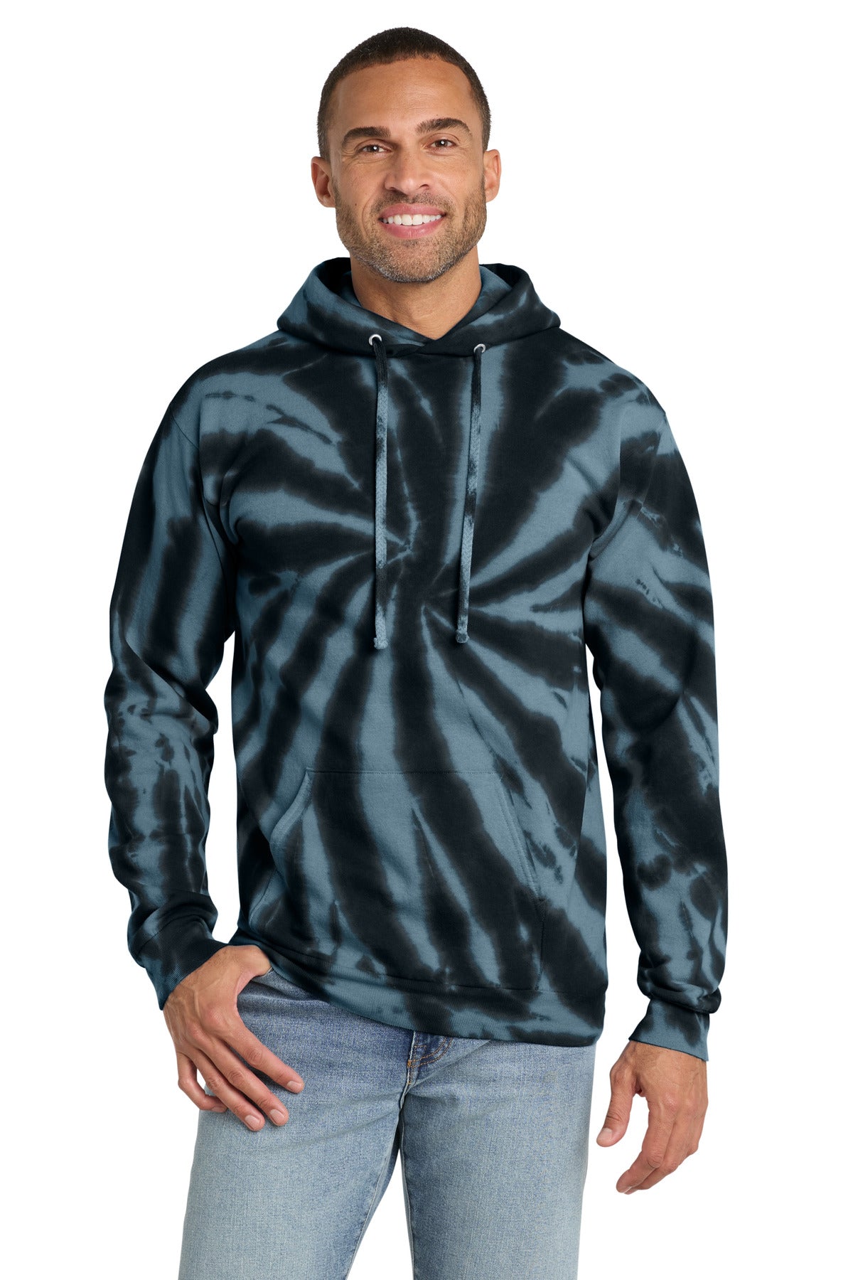 Port & Co Tie-Dye Pullover Hooded Sweatshirt - Black