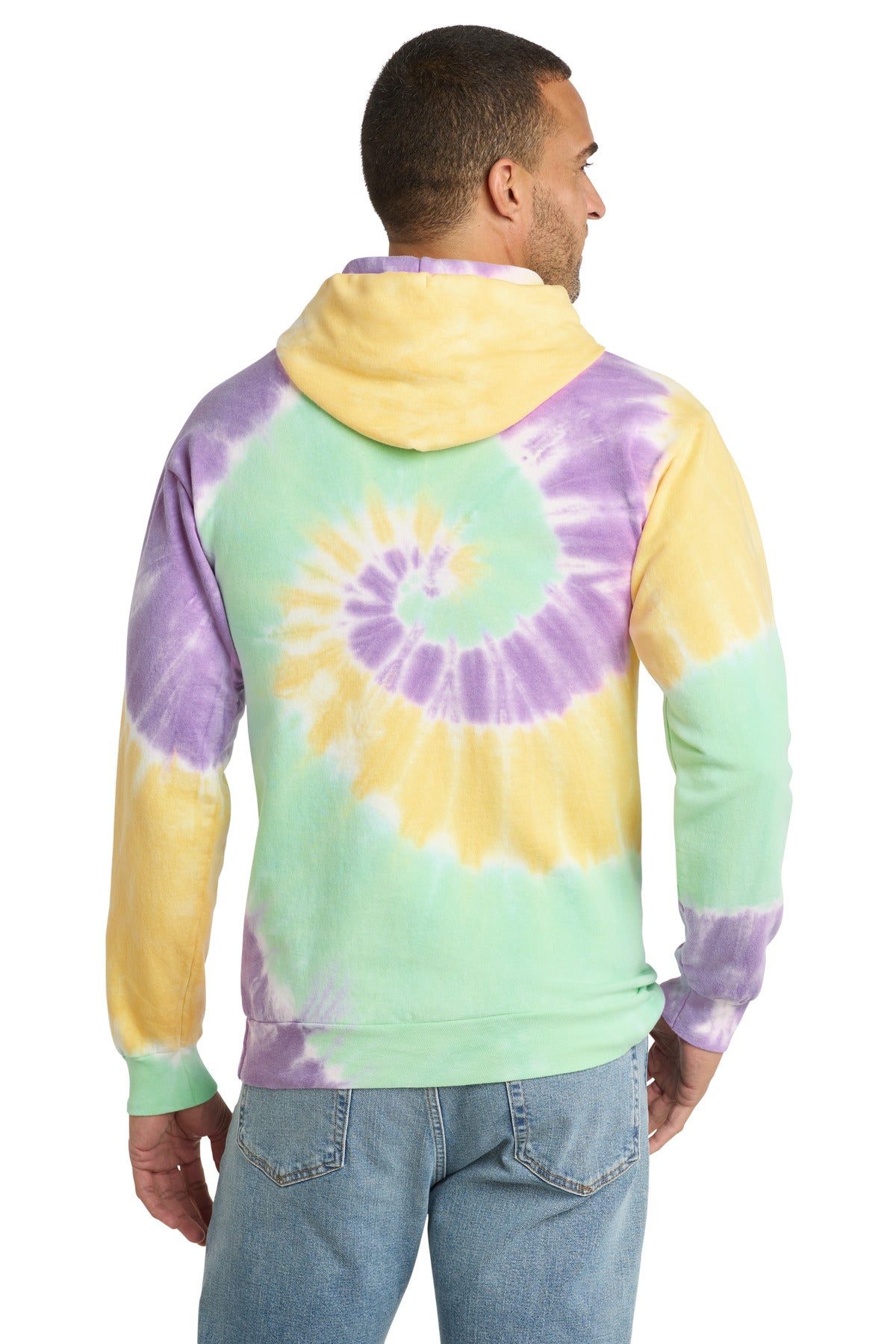 Port & Co Tie-Dye Pullover Hooded Sweatshirt - Mint Rainbow