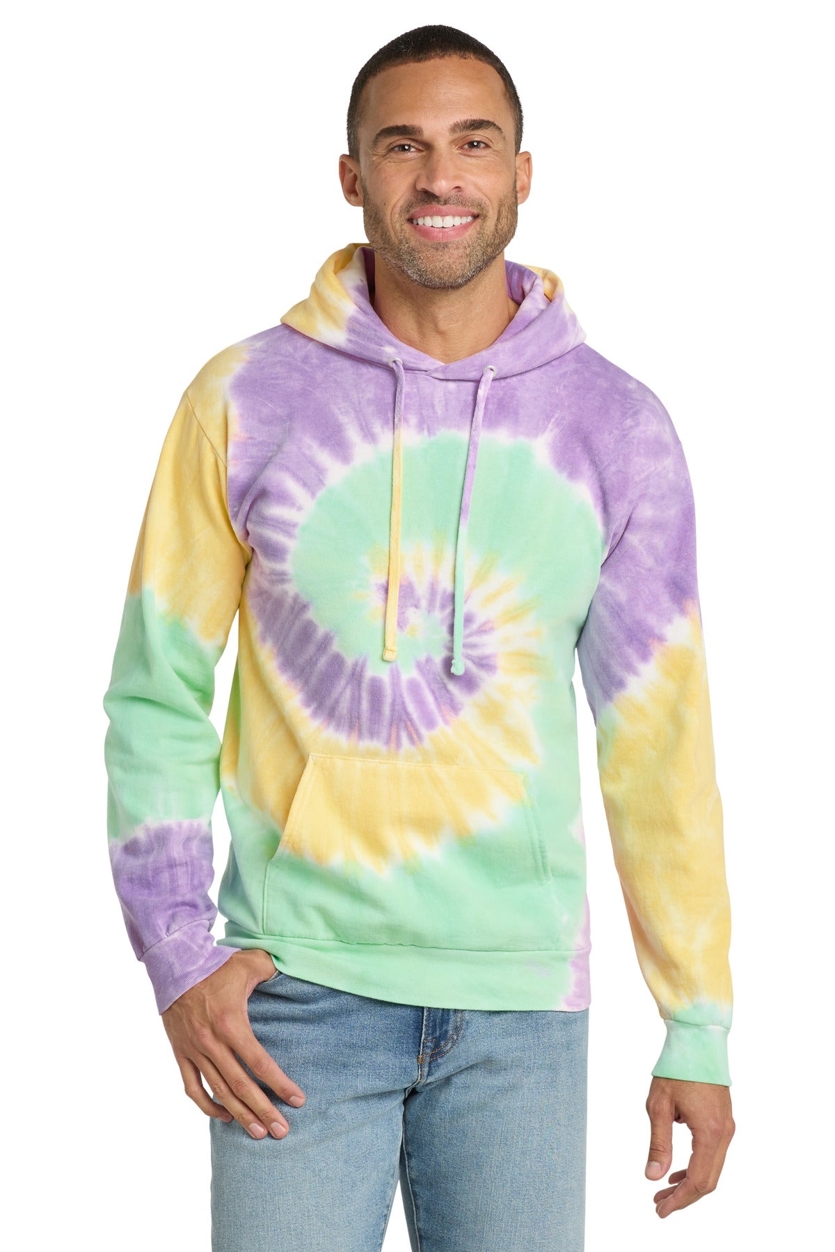 Port & Co Tie-Dye Pullover Hooded Sweatshirt - Mint Rainbow