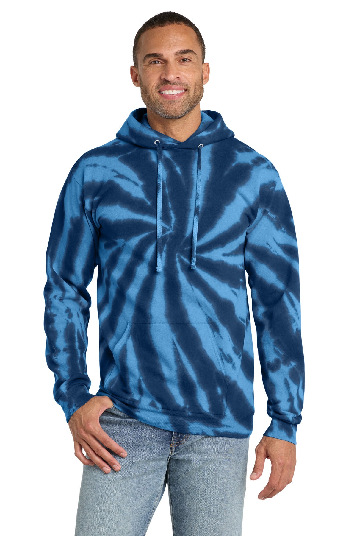 Port & Co Tie-Dye Pullover Hooded Sweatshirt - Navy