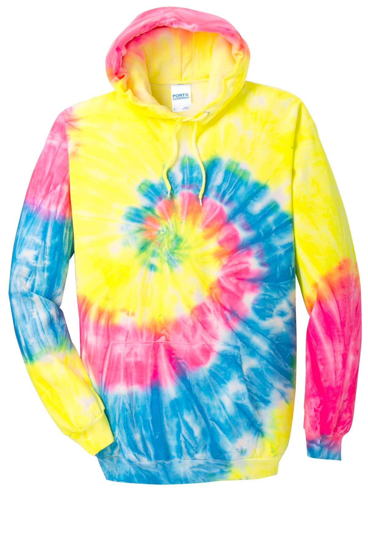Port & Co Tie-Dye Pullover Hooded Sweatshirt - Neon Rainbow
