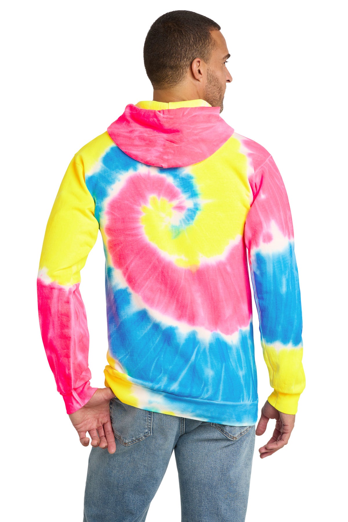 Port & Co Tie-Dye Pullover Hooded Sweatshirt - Neon Rainbow