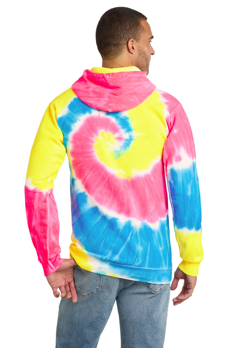 Port & Co Tie-Dye Pullover Hooded Sweatshirt - Neon Rainbow