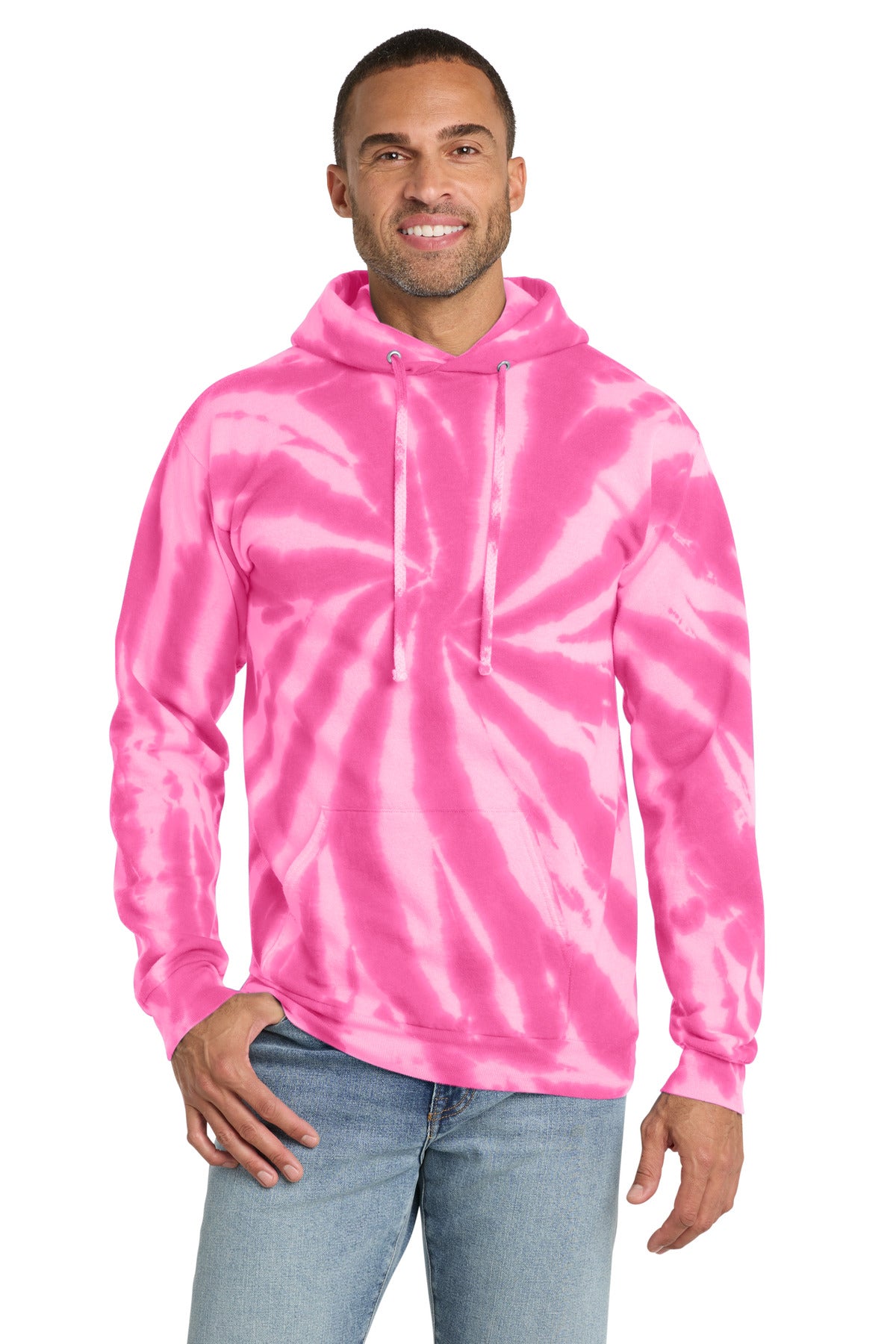 Port & Co Tie-Dye Pullover Hooded Sweatshirt - Pink