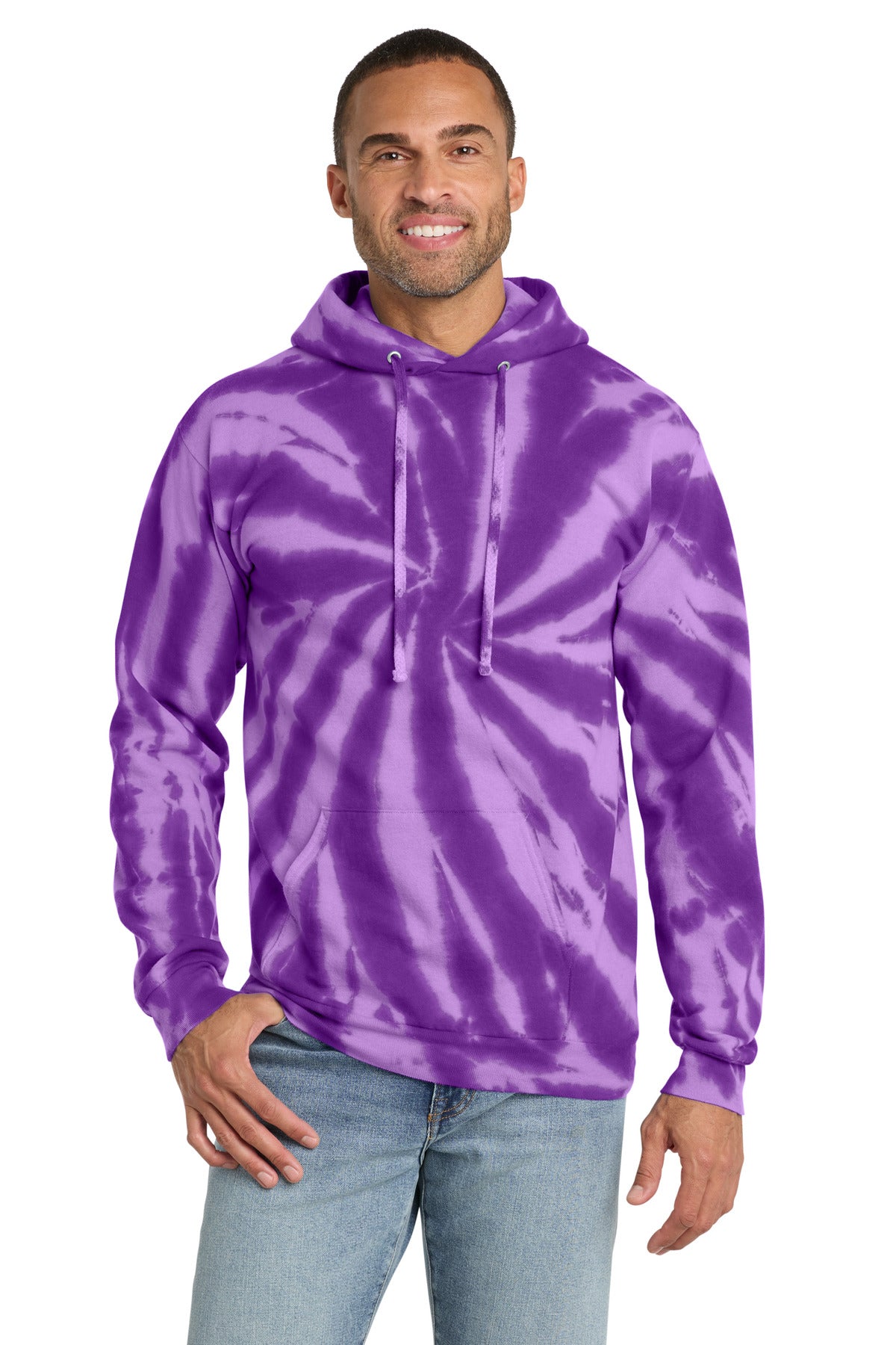 Port & Co Tie-Dye Pullover Hooded Sweatshirt - Purple