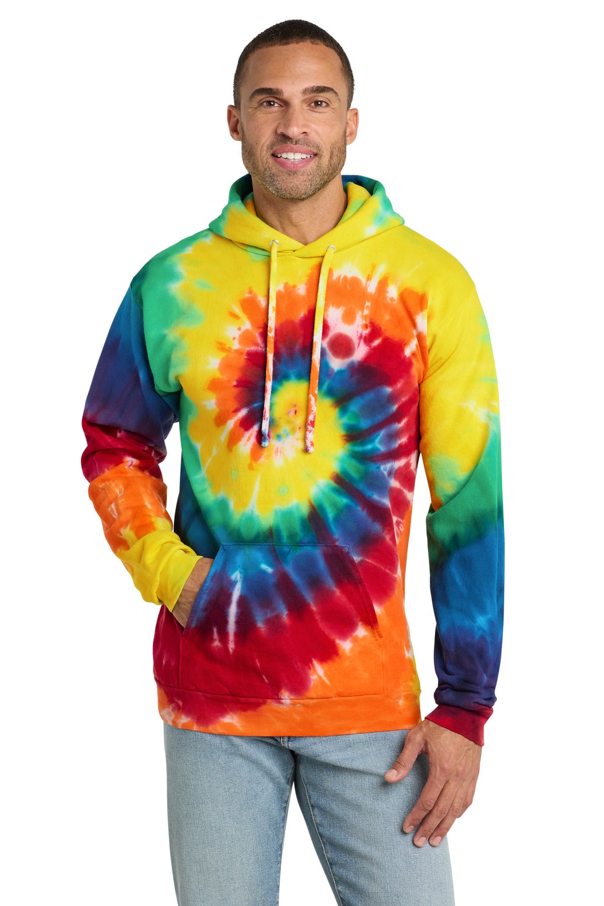 Port & Co Tie-Dye Pullover Hooded Sweatshirt - Rainbow