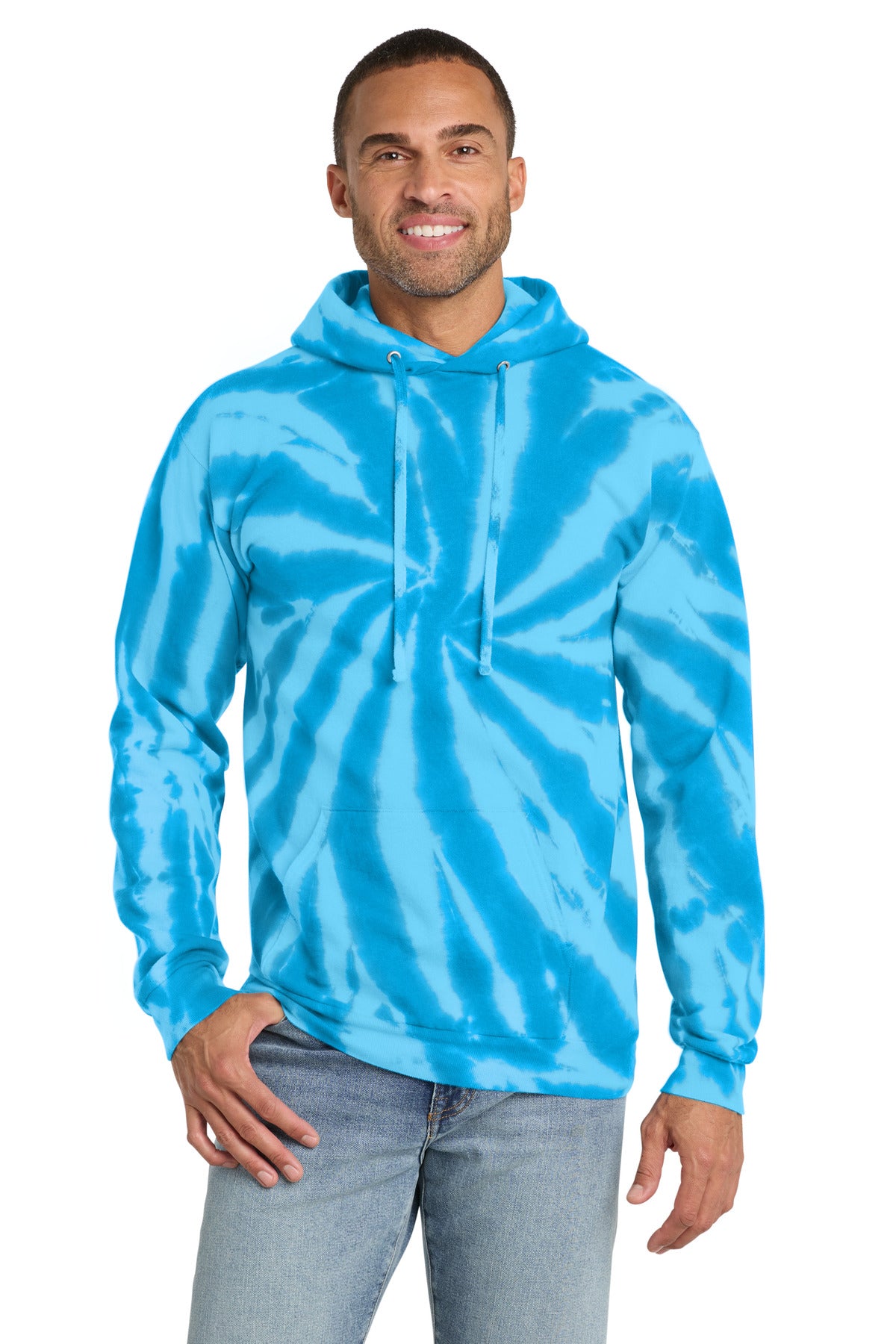 Port & Co Tie-Dye Pullover Hooded Sweatshirt - Turquoise