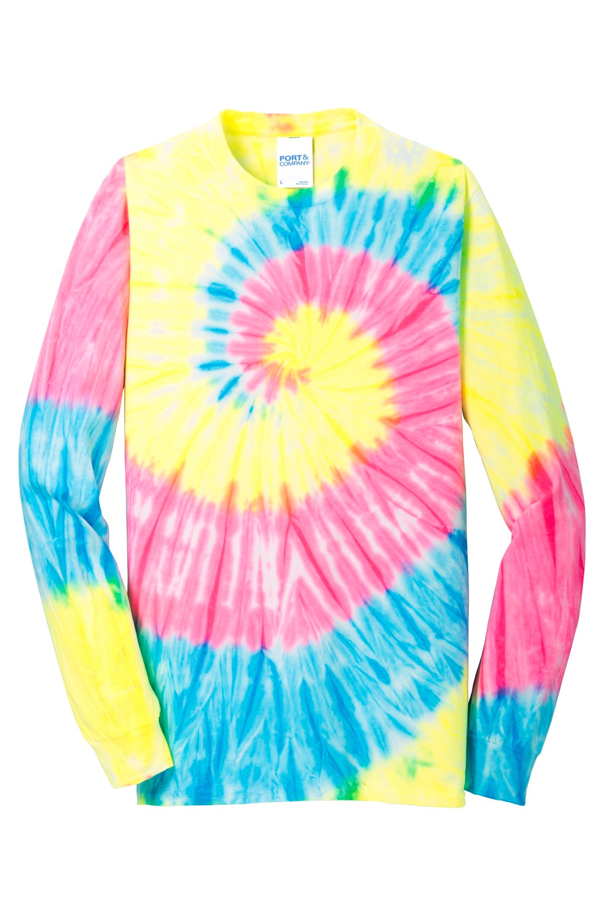 Port & Co Tie-Dye Long Sleeve Tee - Neon Rainbow