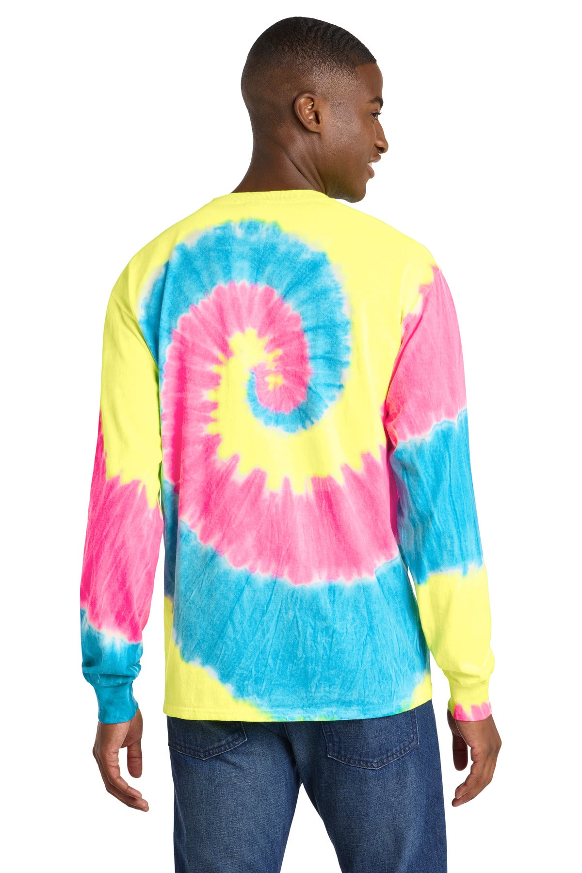 Port & Co Tie-Dye Long Sleeve Tee - Neon Rainbow