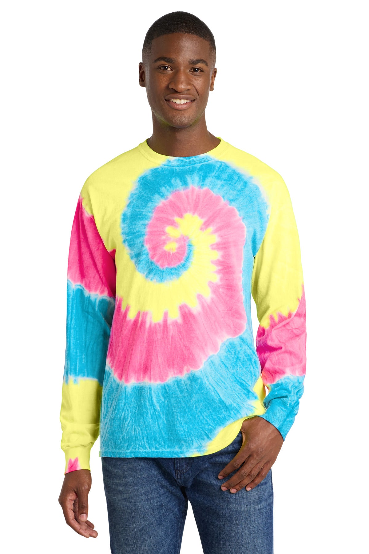Port & Co Tie-Dye Long Sleeve Tee - Neon Rainbow