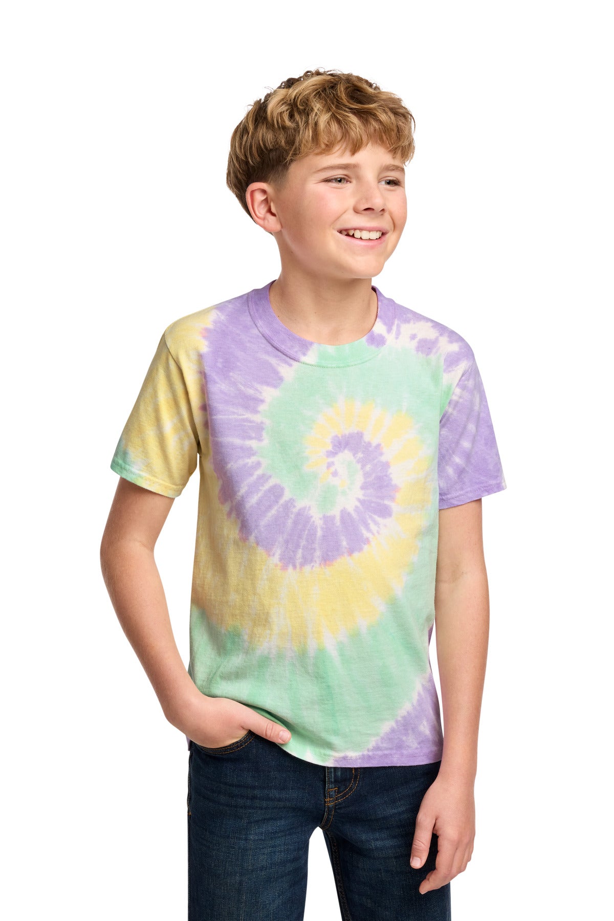 Port & Co Youth Tie-Dye Tee - Mint Rainbow