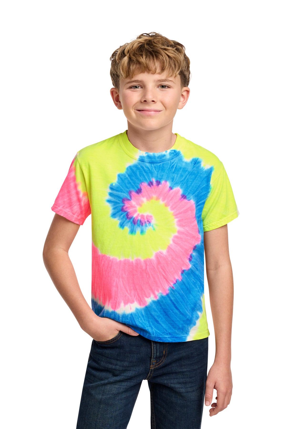 Port & Co Youth Tie-Dye Tee - Neon Rainbow